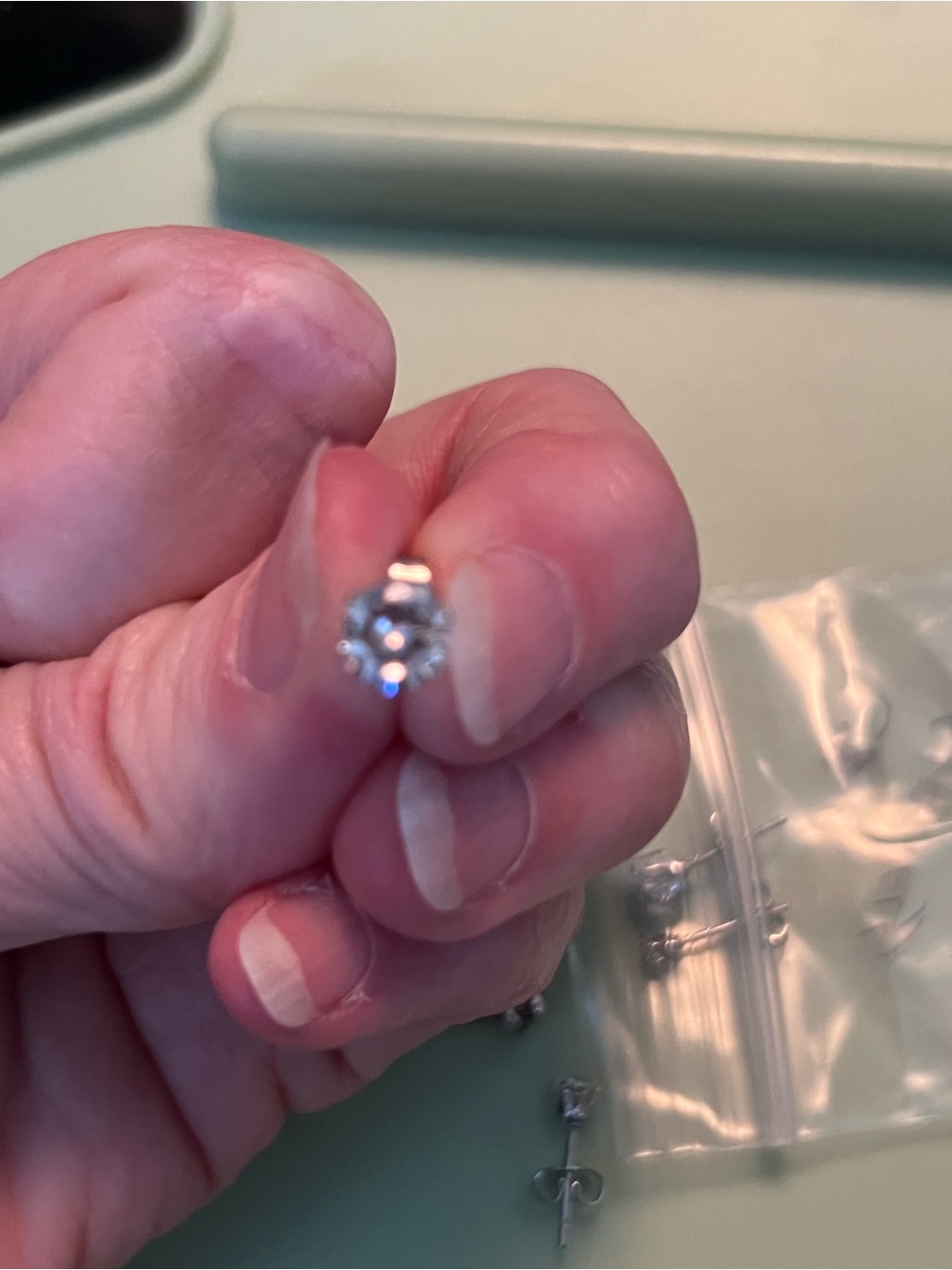 Stainless Steel Stud Earrings with Clear Cubic Stone